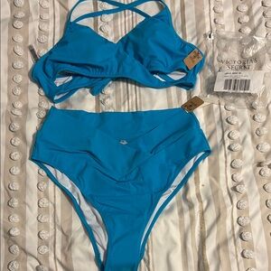 PINK Victoria's Secret Blue Bikini High-Waisted Set